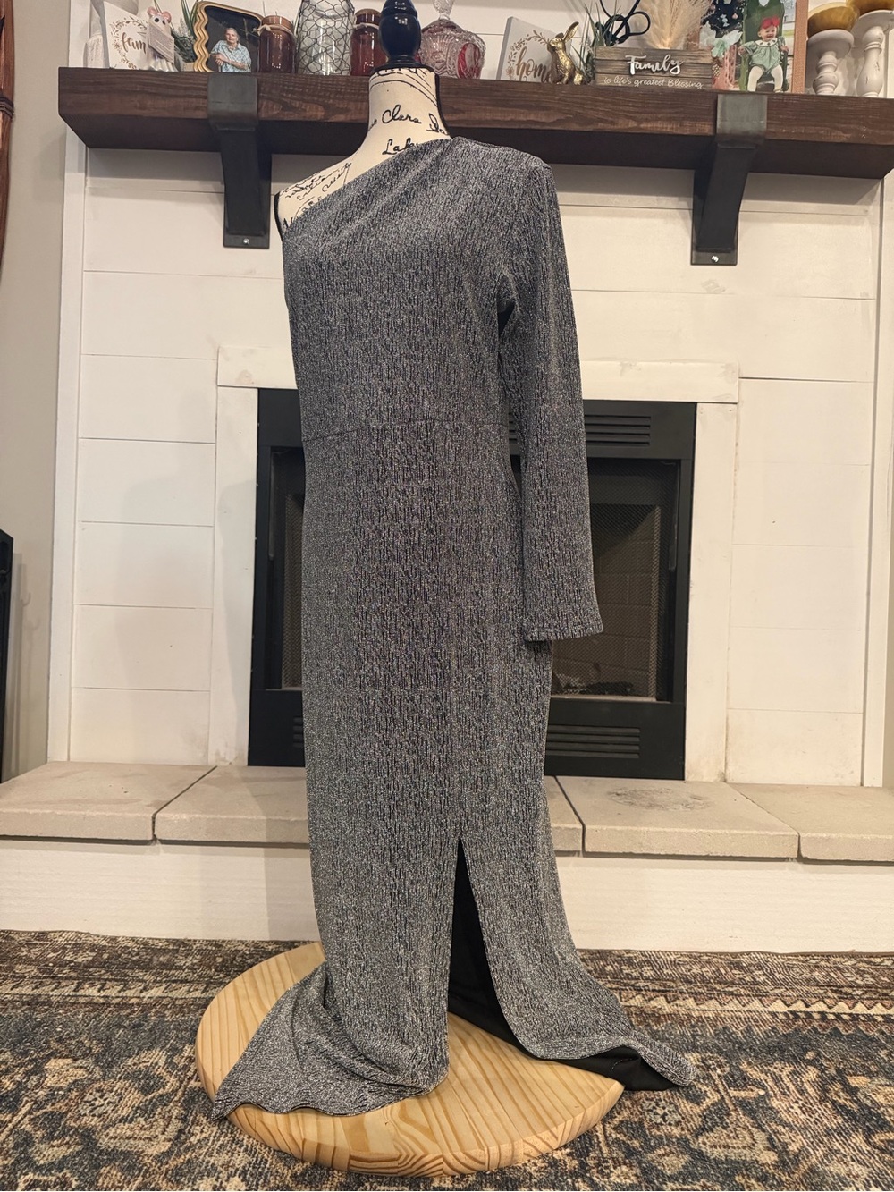 Asymmetric One-Shoulder Long Sleeve Maxi Dress - Gray